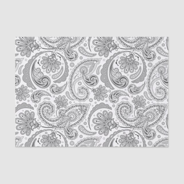 Elegant Gray Floral Damasks White Background Tissue Paper (Front)