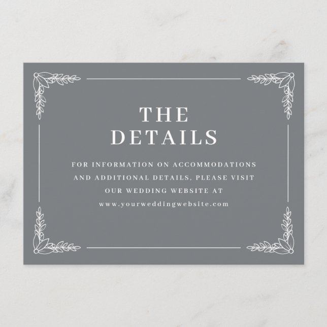 Elegant Gray Floral Details Enclosure Card (Front)