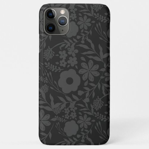 Elegant Gray Floral Doodles Black Pattern iPhone 11 Pro Max Case