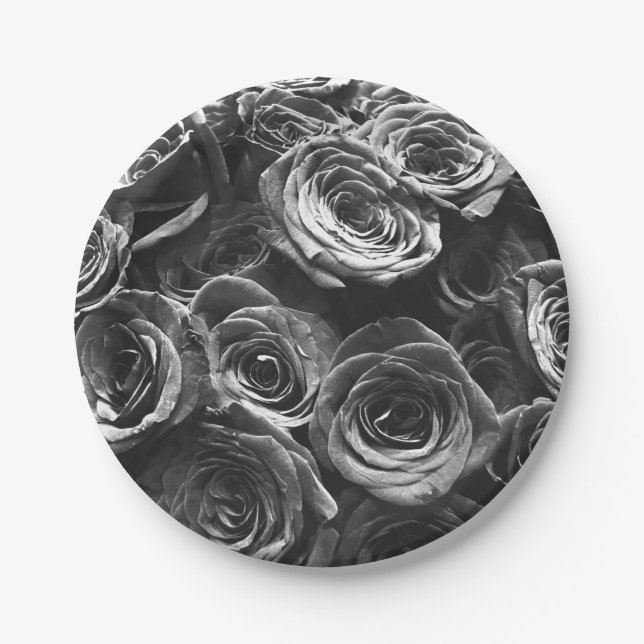 elegant gray floral Gray Roses Paper Plates (Front)
