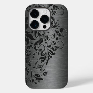 Elegant Gray Floral Lace On Gray Case-Mate iPhone 14 Pro Case