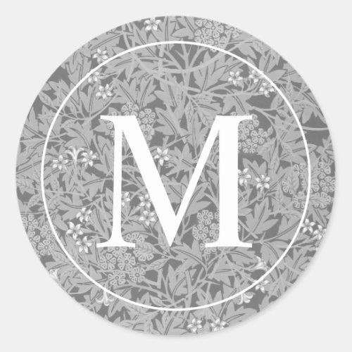 Elegant Gray Floral Monogram Classic Round Sticker