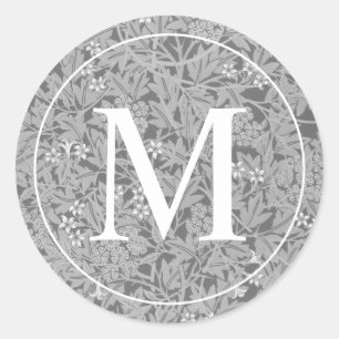 Elegant Gray Floral Monogram Classic Round Sticker