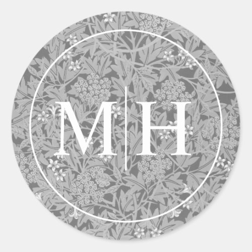 Elegant Gray Floral Monogram Wedding Classic Round Sticker