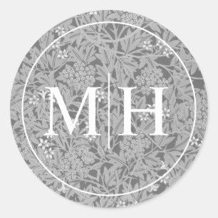 Elegant Gray Floral Monogram Wedding Classic Round Sticker