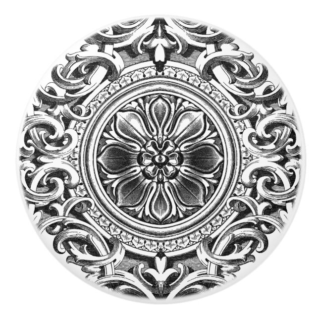 Elegant Gray Floral Ornament Ceramic Knob (Front)