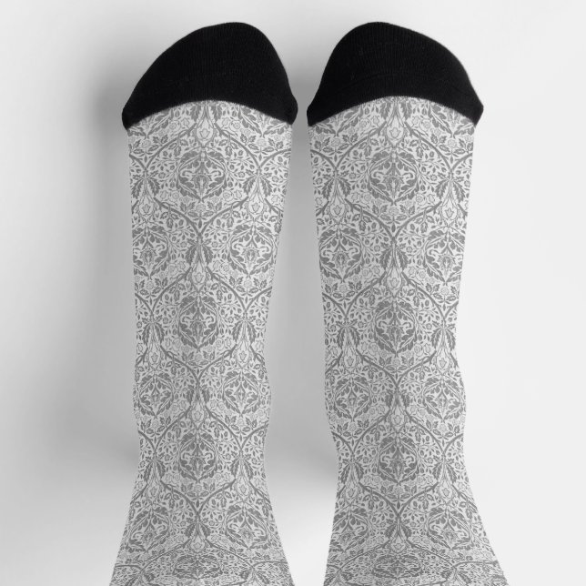 Elegant Gray Floral Pattern Socks (Top)