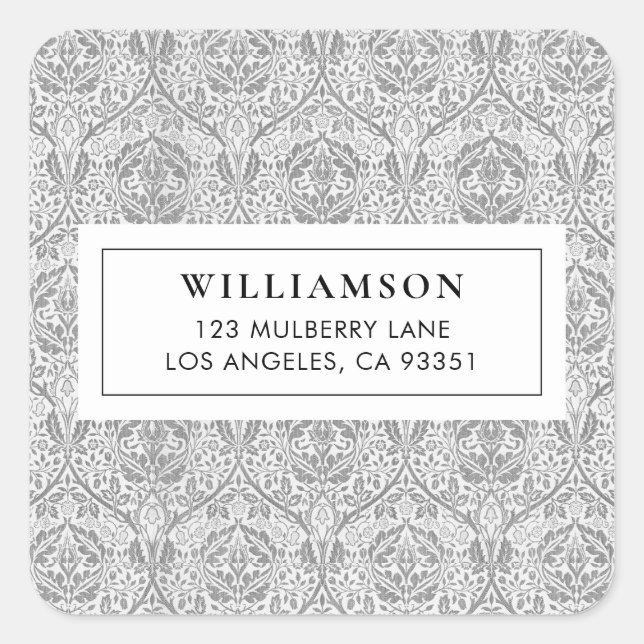 Elegant Gray Floral Pattern Square Sticker (Front)