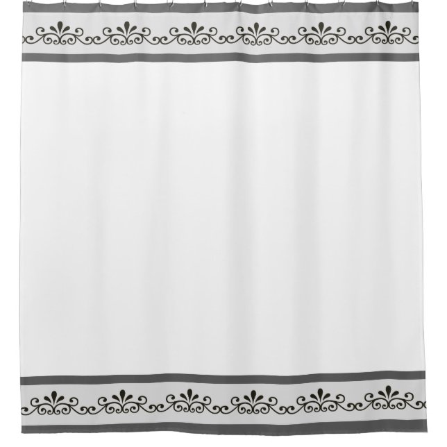 Elegant Gray Floral Vector on White Shower Curtain (Front)