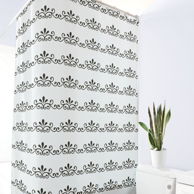 Elegant Gray Floral Vector Pattern on White Shower Curtain (Creator Uploaded)