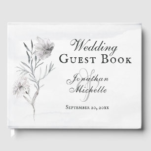 Elegant Gray Floral Watercolor Christian Wedding Guest Book