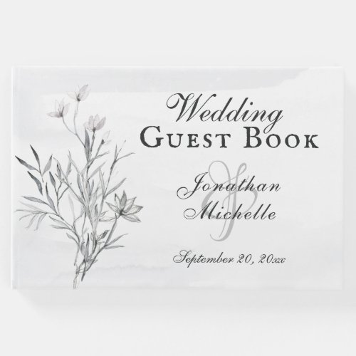 Elegant Gray Floral Watercolor Christian Wedding Guest Book