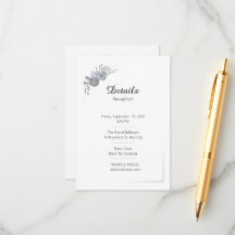 Elegant Gray Floral Wedding Details Enclosure Card