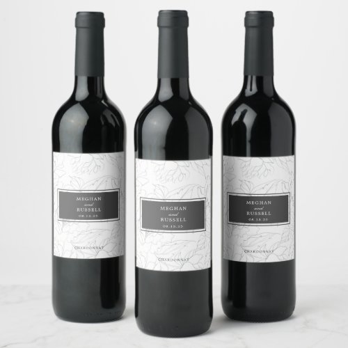 Elegant Gray Floral Wedding Favor Wine Label