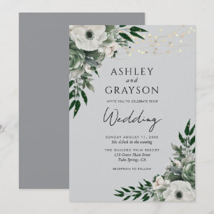 Elegant Gray Floral Wedding Invitation
