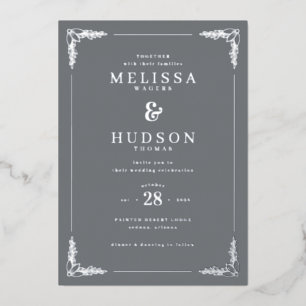 Elegant Gray Floral Wedding Invitation Foil Invitation