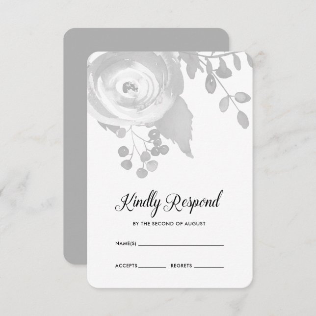 Elegant Gray Floral Wedding RSVP (Front/Back)