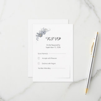 Elegant Gray Floral Wedding RSVP Response Card