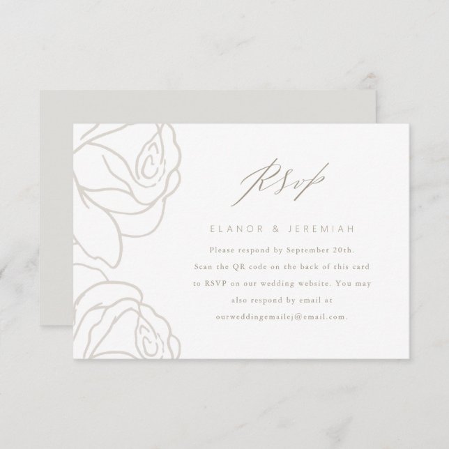Elegant Gray Floral Wedding RSVP with QR Code (Front/Back)