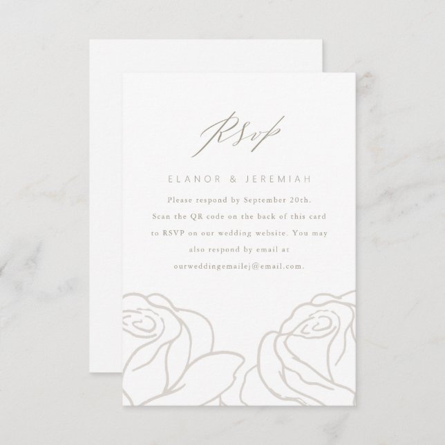 Elegant Gray Floral Wedding RSVP with QR Code (Front/Back)