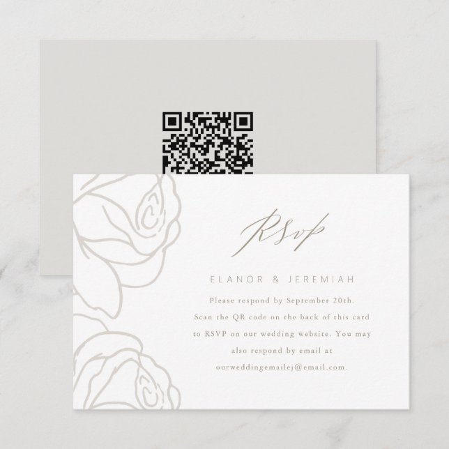 Elegant Gray Floral Wedding RSVP with QR Code Card (Front/Back)