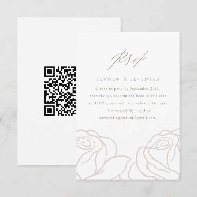 Elegant Gray Floral Wedding RSVP with QR Code Card (Front/Back)