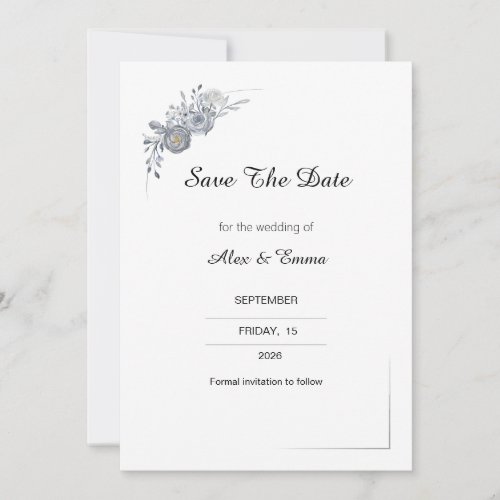 Elegant Gray Floral Wedding Save the Date Card