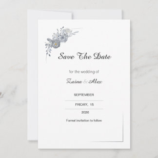 Elegant Gray Floral Wedding Save the Date Card