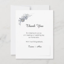 Elegant Gray Floral Wedding Thank You Card