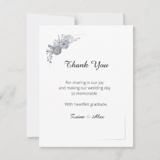 Elegant Gray Floral Wedding Thank You Card