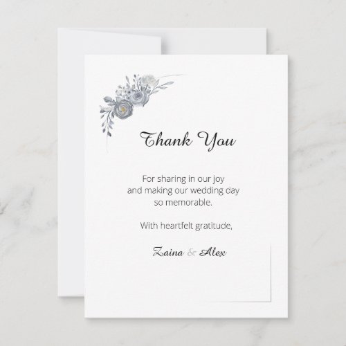 Elegant Gray Floral Wedding Thank You Card