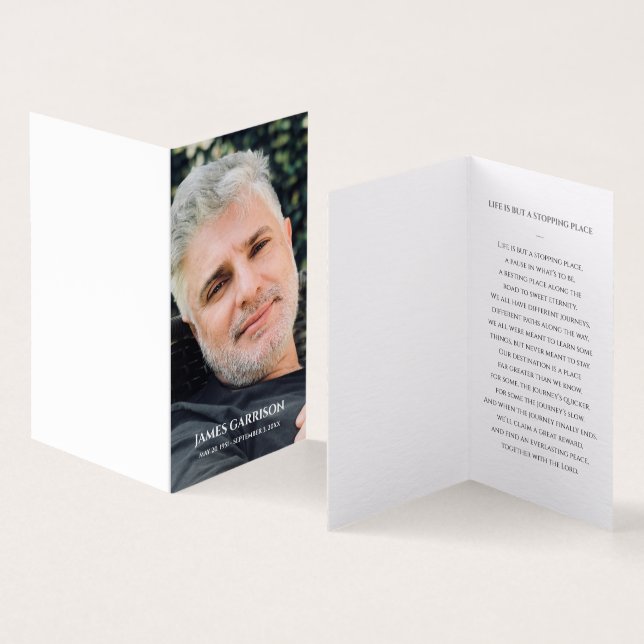 Elegant Gray Funeral Prayer Card with Photo (Inside and Outside)