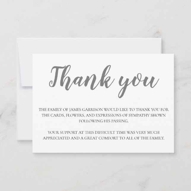 Elegant Gray Funeral Thank You (Front)