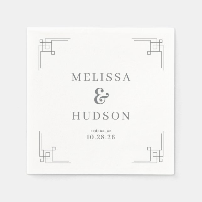 Elegant Gray Geometric Lines Napkins (Front)