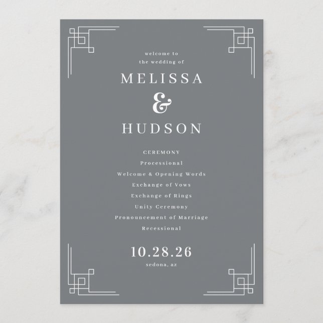 Elegant Gray Geometric Wedding Ceremony Program (Front)