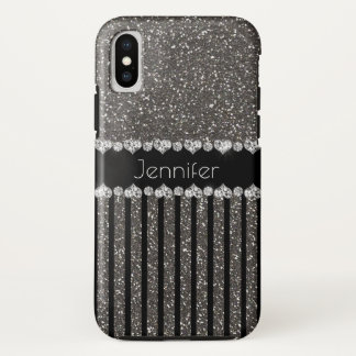 Elegant Gray  Glitter Personalized  iPhone X Case