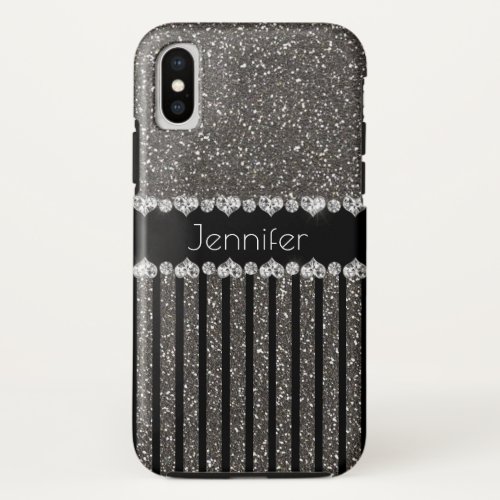 Elegant Gray  Glitter Personalized  iPhone X Case