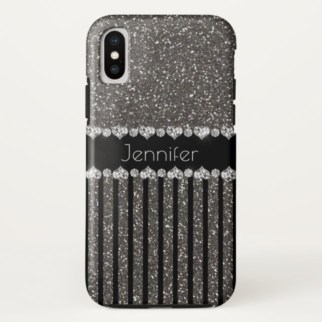 Elegant Gray  Glitter Personalized  iPhone X Case (Back)