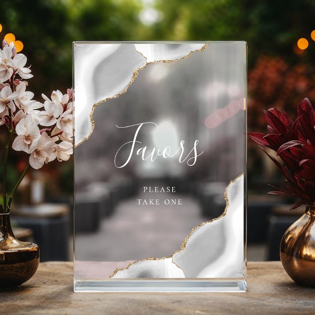 Elegant Gray Gold Agate Wedding Favors Acrylic Sign (Creator Uploaded)