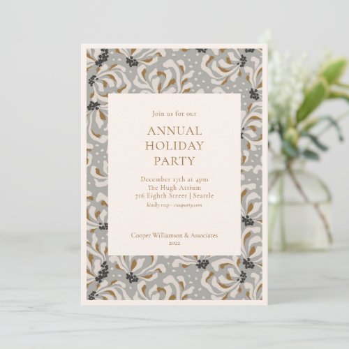 Elegant Gray Gold Botanical Office Holiday Party Invitation
