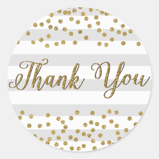 Elegant Gray Gold Glitter Confetti Party Thank You Classic Round Sticker (Front)