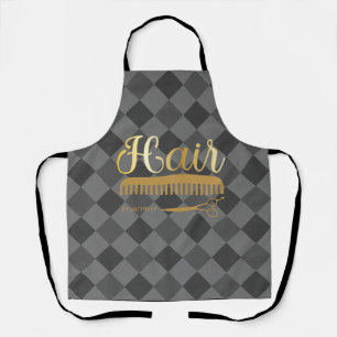Elegant Gray gold Hairstylist Salon Name  Apron