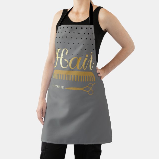 Elegant Gray gold Hairstylist Salon Name Apron (Insitu)