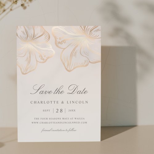 Elegant Gray  Gold Hibiscus Flower Wedding Save The Date