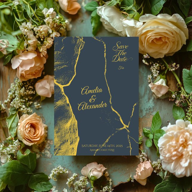 Elegant Gray & Gold Marble Save the Date Modern  Invitation (Creator Uploaded)