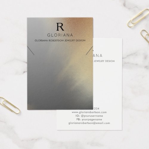 Elegant Gray Gold Monogram Necklace Display Card