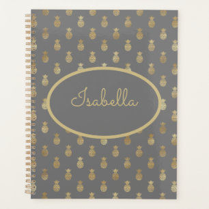 Elegant Gray & Gold Pineapple Personalized Planner