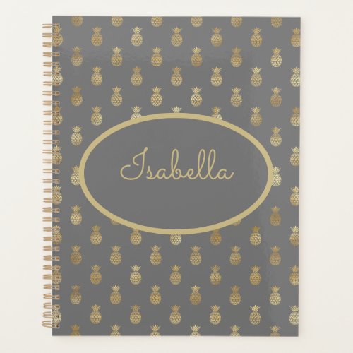Elegant Gray  Gold Pineapple Personalized  Planner