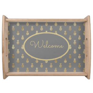 Elegant Gray & Gold Pineapple Personalized   Serving Tray