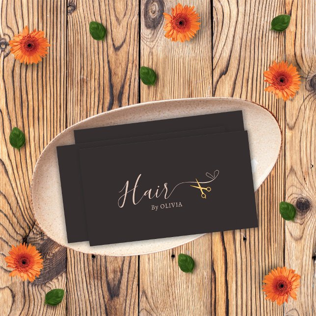 Elegant Gray Gold Scissors Hairdresser Hair Salon Appointment Card (Front)